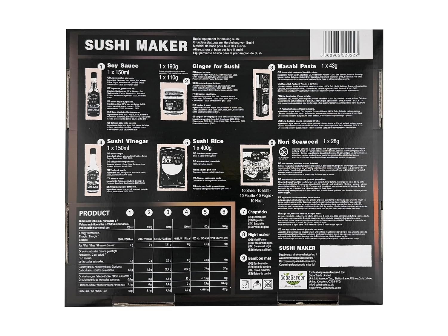 Seba Garden SUKOYAKA Sushi Maker Kit - 9-Piece Complete Sushi Set, Ideal for Trying Out or as a Gift - Multi Language To Do Guide – Bild 3