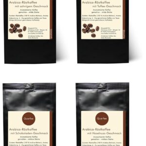 4 x Coffee with Flavour Gift Set Tasting Set – Cream, Toffee, Chocolate, Hazelnut – Arabica Roasted Coffee with Aroma – Ground – 4 x 75 g (300 g Total)