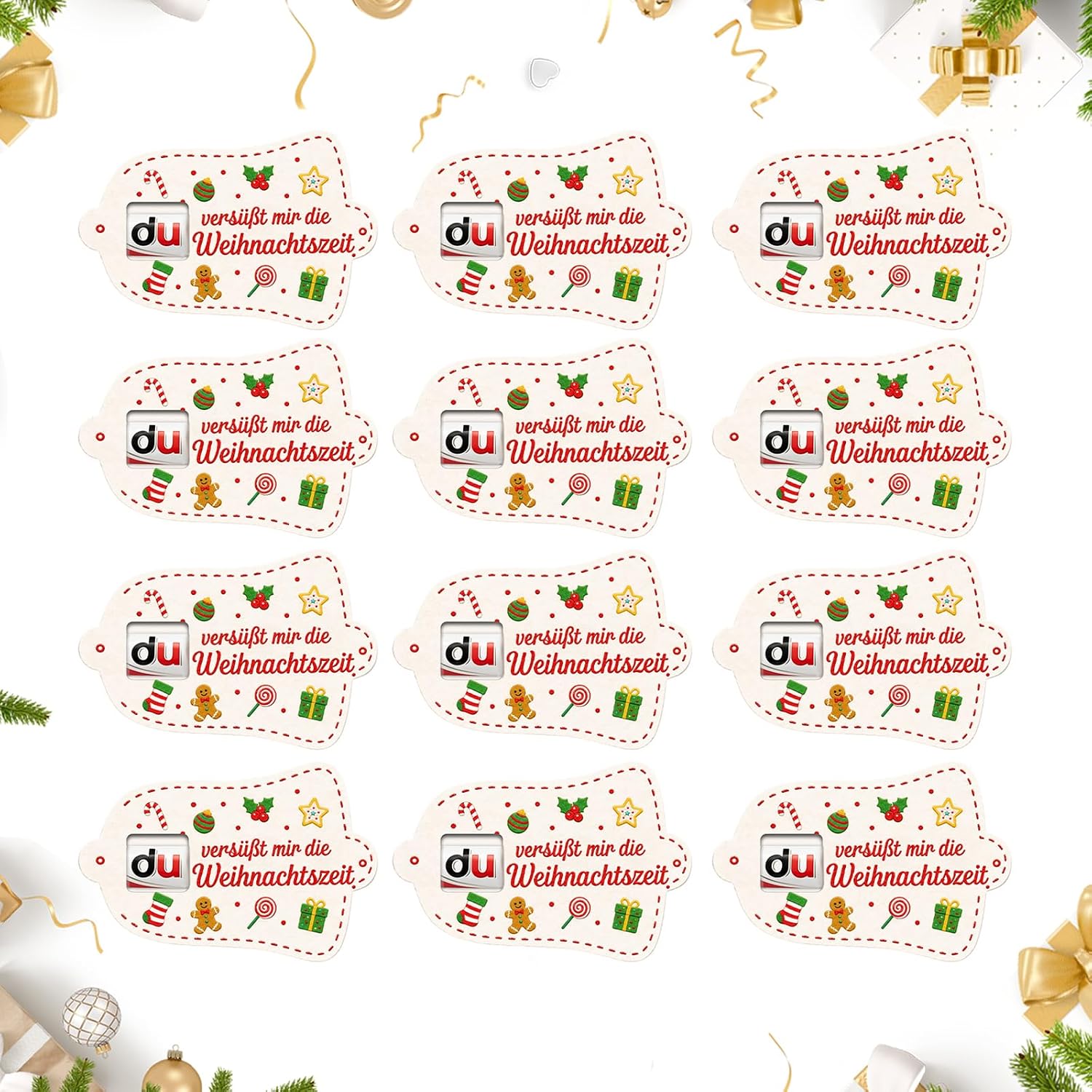 Pack of 12 Christmas Gifts Small Items, Felt Chocolate Bar Sleeves 15 x 10 cm, Small Christmas Gifts for Colleagues, Small Gifts for Colleagues, Employees, Christmas Gifts without Chocolate
