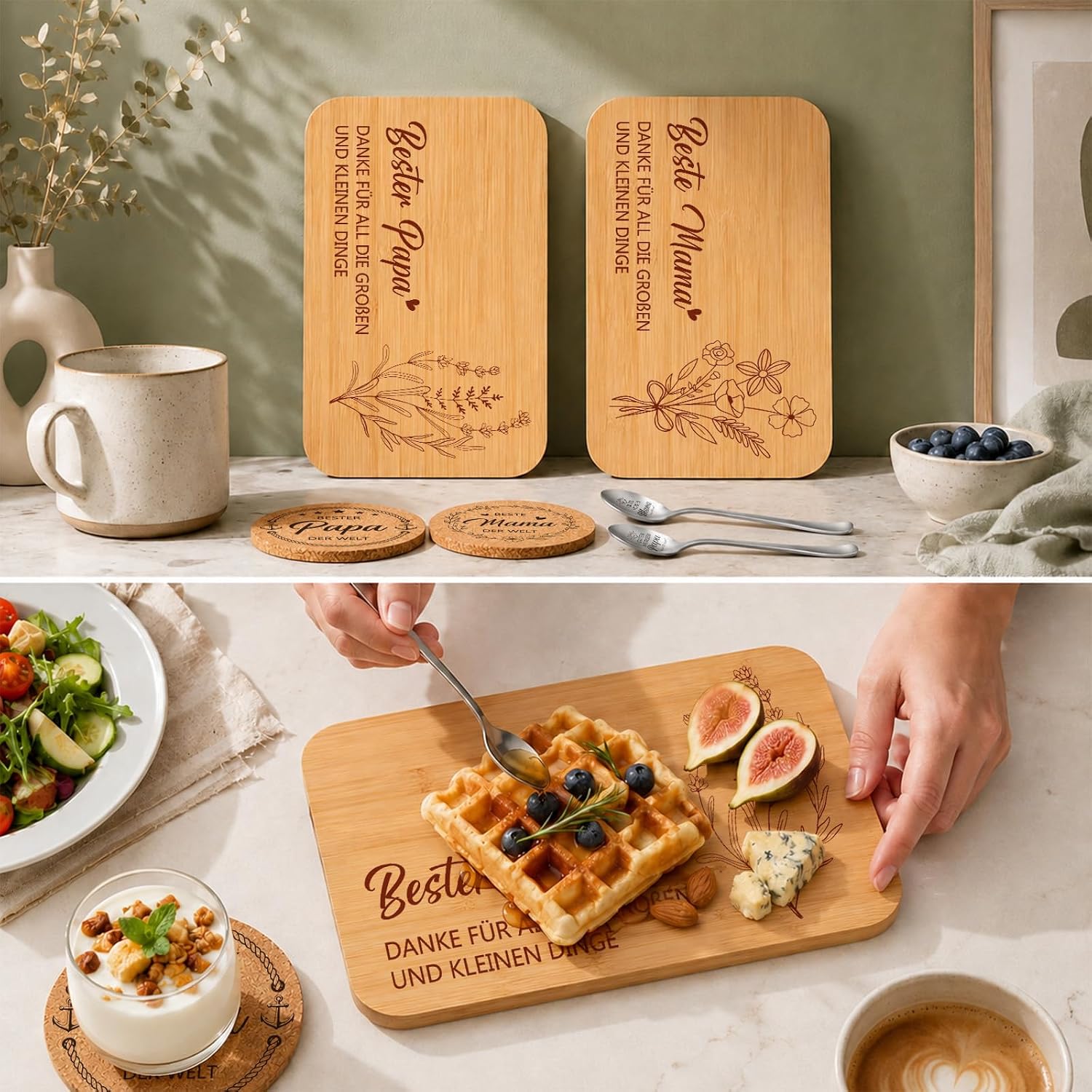Gift for Mum and Dad, Wooden Breakfast Board Set – Bild 6