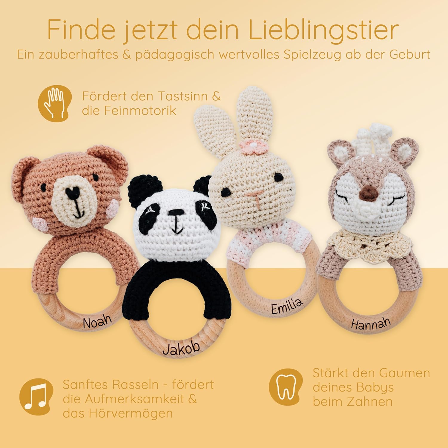 Bärenfreunde Grasping Toy, Baby Rattle, Teething Ring Baby Personalised – Bild 5