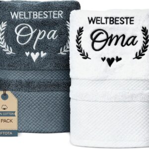 Grandma and Grandpa Gift 2-Piece Embroidered Towel Set 100% Cotton
