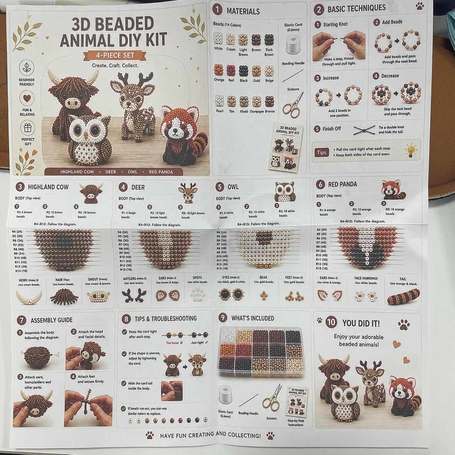 PjuQow Pearl Animals Craft Set, 3D Beads Animals DIY Set Adults – Bild 8