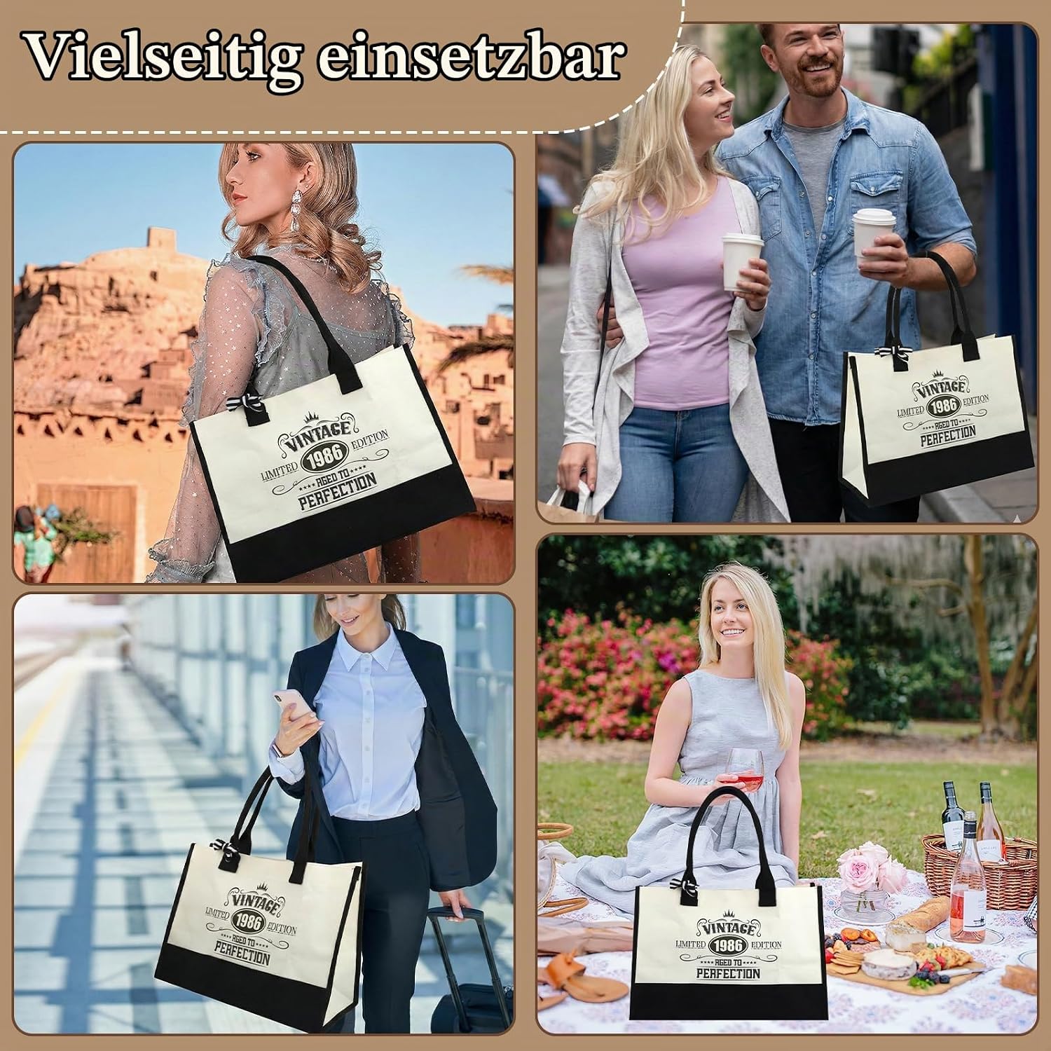 40. Geburtstag Geschenkset für Frauen, Vintage 1986 Canvas Tragetasche Set – Bild 6