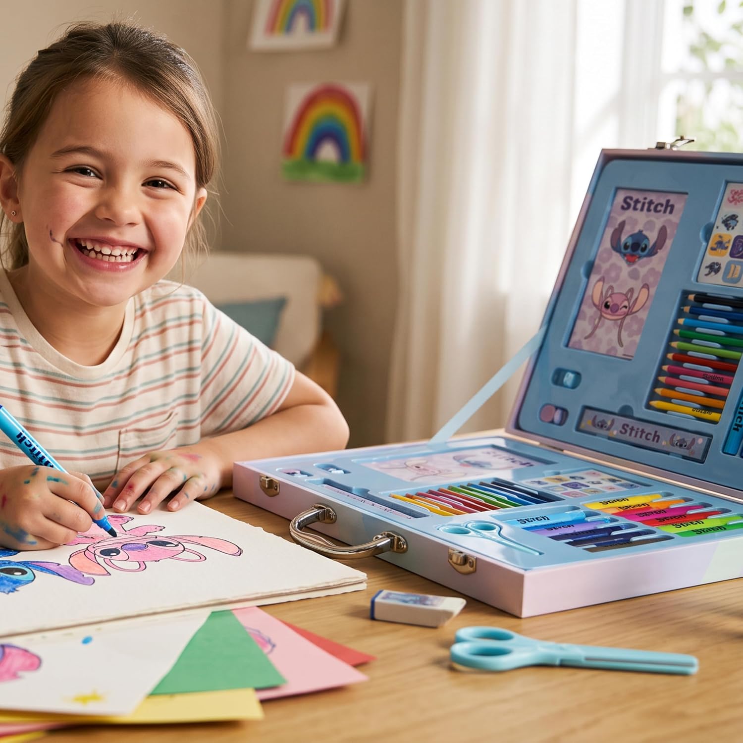 Disney Stitch 52 Piece Deluxe Colouring and Craft Set for Kids | Portable Deluxe Painting Case with Felt Tip Pens, Wax Crayons, Crayons & More | Creative Drawing and Painting Set – Bild 3