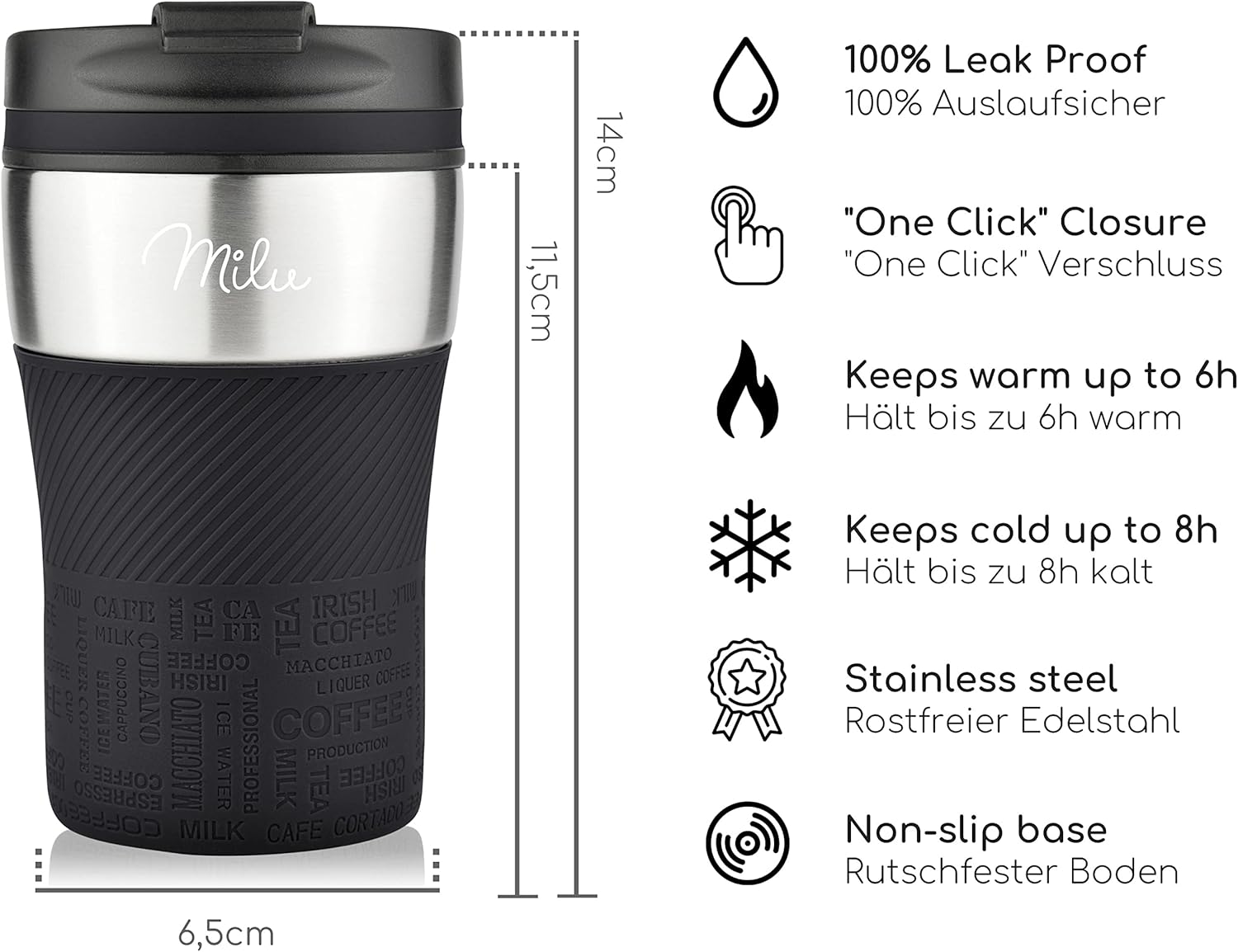 Milu Thermal Mug with Engraving, 210 ml, Gift Idea, Personalised Gift with Name, Father's Day for Men, Women, Mum, Dad, Girlfriend (210 ml, Black) – Bild 3