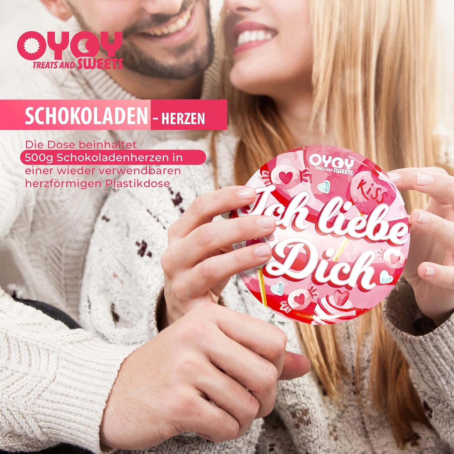 OYOY I Love You Gift Box Filled with Approx. 170 g Red Chocolate Hearts with Milk Cream Filling I Gift Set Chocolate Ideal for Valentine's Day or Love Gift I Love You Chocolate – Bild 5