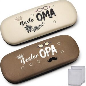 Queekay 2 Sets of Grandma and Grandpa Gifts, Hard Shell Glasses Case with Cleaning Cloth, Christmas Gifts for Grandma and Grandpa, Birthday Anniversary