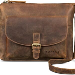 ROYALZ Maine Modern Vintage Women’s Handbag Leather Small Genuine Leather Shoulder Bag Women’s Handbag as Crossbody Bag or Shoulder Bag for Leisure Going Out Everyday Colour: Black