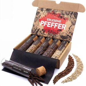 TIMBER TASTE® Pepper Gift Set for Men and Women, 5 Exquisite Peppers from Around the World as a Special Gift for Adults and Pepper Lovers, Pepper Set Indulgence Pack, Gift for Birthdays