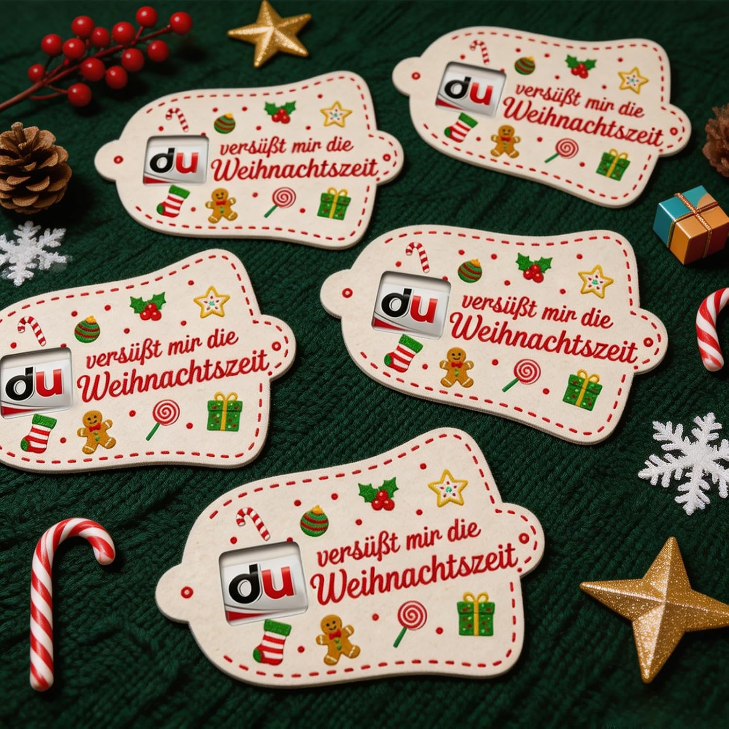 Pack of 12 Christmas Gifts Small Items, Felt Chocolate Bar Sleeves 15 x 10 cm, Small Christmas Gifts for Colleagues, Small Gifts for Colleagues, Employees, Christmas Gifts without Chocolate – Bild 4