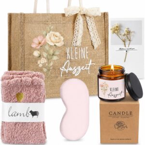 Hestya Small Time Out Gift Basket Wellness Gift Women Time Out Jute Bags Scented Candles Relaxation Rituals Gift Birthday Gift for Women Girlfriend Mum Sister Colleague