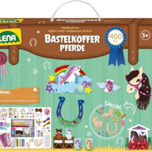 Lena Premium Craft Case Horses – Craft Set with 400 Pieces for Creative Projects, Including Foam Rubber, Coloured Paper, Beads, Feathers, Buttons, Rhinestones, etc. Girls Gift for Children from 5 Years