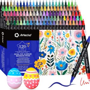 Artecho Acrylic Pens 120 Colours, 0.5-5 mm Waterproof Dual Tip Marker