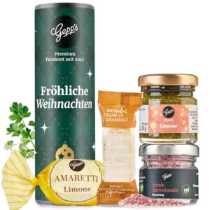 Gepp’s Delicatessen Christmas Gift ‘Merry Christmas’ – Small Christmas Gift Set with Delicacies – With Italian Pesto Lime, Organic Red Wine Spice Salt and Gourmet Sweets