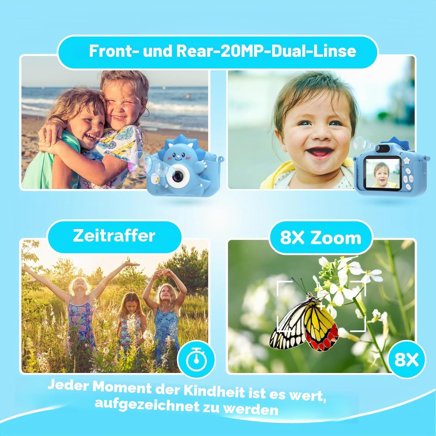 Children's Camera, HiMont Digital Camera Children with 32GB TF Card & 2.0 Inch Screen, 1080P Children's Camera & Selfie Video Camera, Gifts for Birthday Christmas, Toy for 3-12 Girls Boys (Blue) – Bild 3