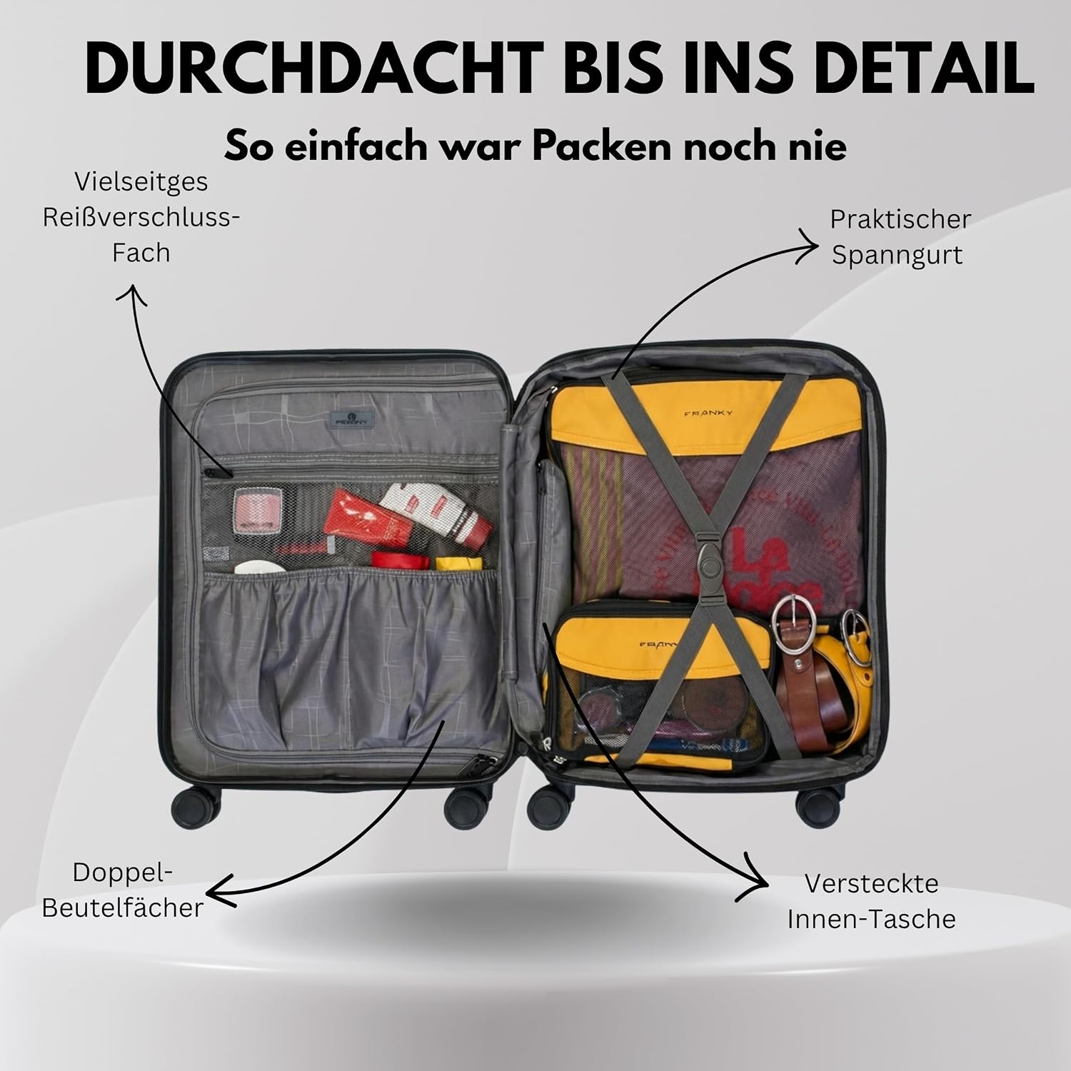 Franky Suitcase Trolley | 360° Wheels | High Stability | TSA Lock | Sizes: S/M/L | Available in Many Colours - ABS13, aqua, Classic – Bild 5