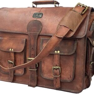 DHK 18 Inch Vintage Handmade Leather Messenger Bag for Laptop Briefcase Best Computer Satchel School distressed Bag