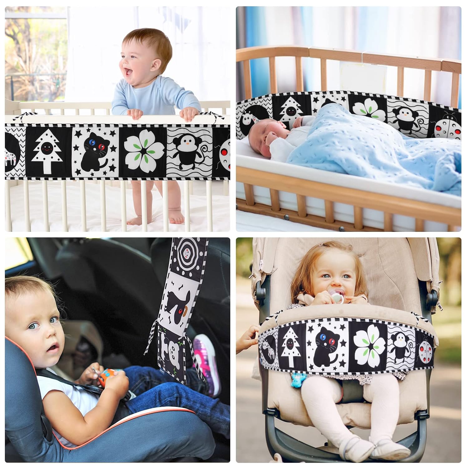 Vicloon Black & White Fabric Book, Picture Book Made of Fabric, Black White Double-Sided Baby Fabric Book, Baby Toy 0 6 Months, Perception Learning Toy, Gifts for Babies, Animal Style – Bild 7