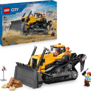 LEGO City Yellow Bulldozer Set – Toy Construction Site, Construction and Play Set – Realistic Construction Machine with Driver and 2 Construction Workers – Gift Idea for Children from 8 Years – 60466