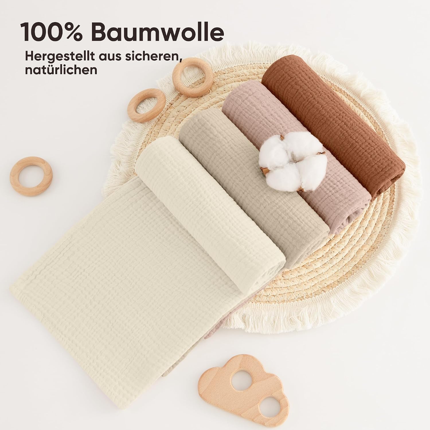 Bearmoss Molleton Cloths Baby 100% Cotton Soft Burp Cloths Baby, Breathable and Extremely Absorbent Muslin Cloth for Absorbent Muslin Cloths Pack of 4 60 x 60 cm (Brown) – Bild 3