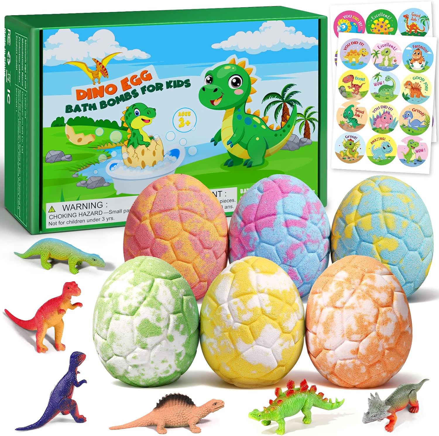Bath Bombs Children with Surprise Dinosaur Toy Inside, 6 Bath Bombs for Advent Calendar Filling Children, Christmas Gifts, Birthday Gift for Boys and Girls 4 5 6 7 8 Years