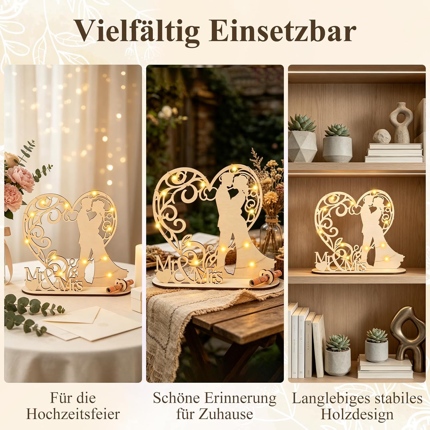 Wedding Money Gift for Bride and Groom - Wedding Gift Money Made of Wood with LED Light, Packaging with Foil & Bow, Mr & Mrs Decoration, Ready to Use – Bild 7