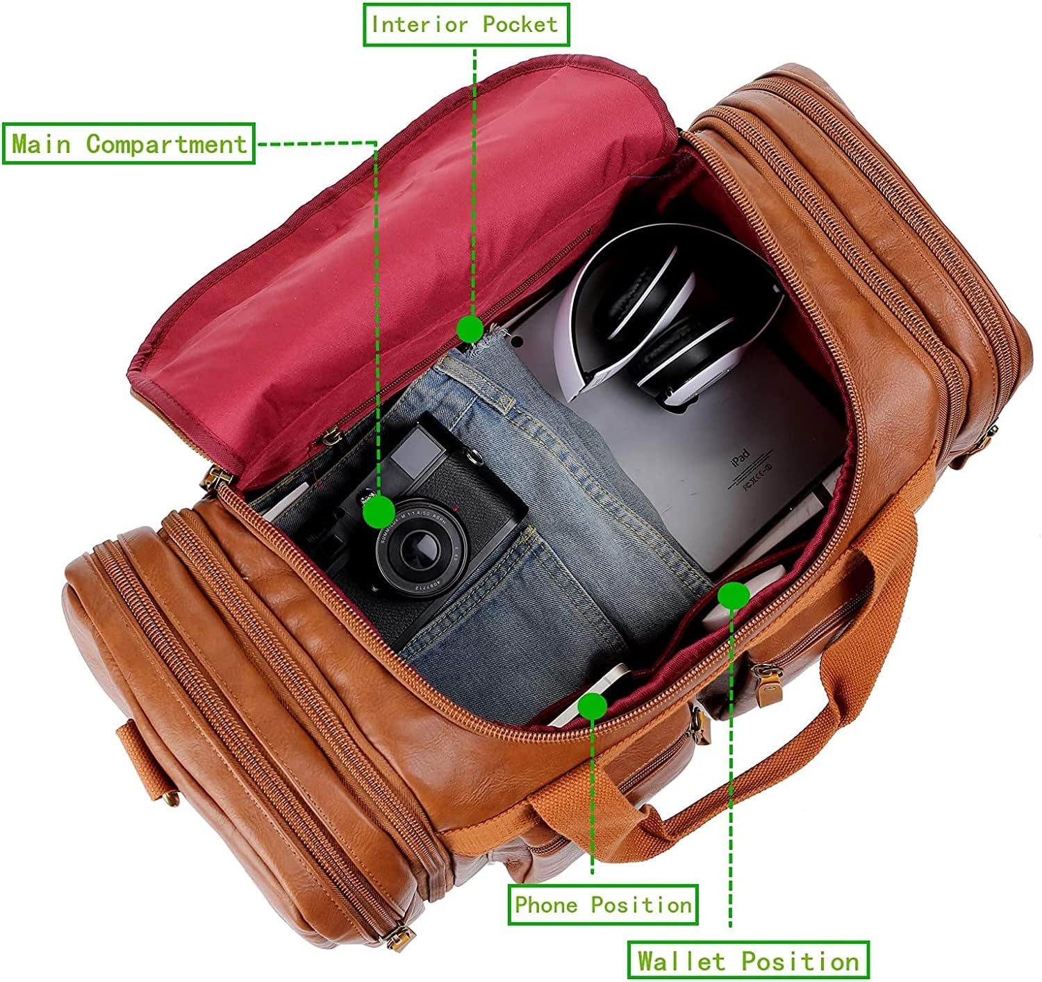 BAOSHA Faux Leather Travel Duffel Weekender Bag Hand Luggage Sleeping Bag Sports Bag for Men and Women HB-21 (Brown) – Bild 8