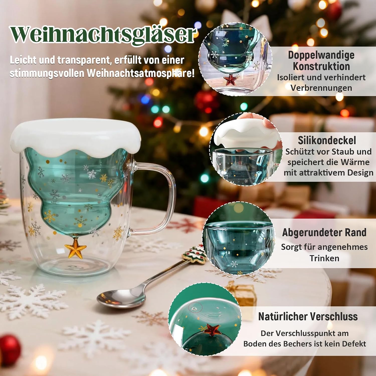 Double-Walled Coffee Glasses 300ml Christmas Tree Christmas Mug – Bild 3
