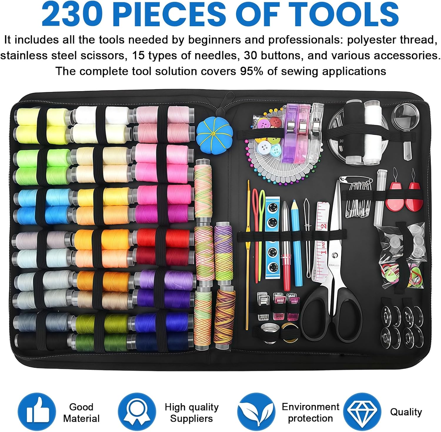 GOEDCH 230 Pieces Sewing Kit Basic Equipment: Multilayer Sewing Accessories Set with 43 Spools of Thread, Premium Gift Sewing Kit for Beginners, Sewing Kit Set for Household, Travel, Sewing Work – Bild 3