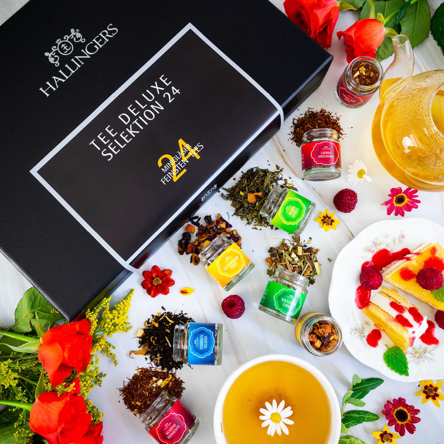 Hallingers Genuss Manufaktur Tea Gift Set - 24 Varieties Premium Loose Tea Tasting Set in Elegant Gift Box with Recipe Booklet "Tea Deluxe Sele...", Gift Idea for Women Men – Bild 2