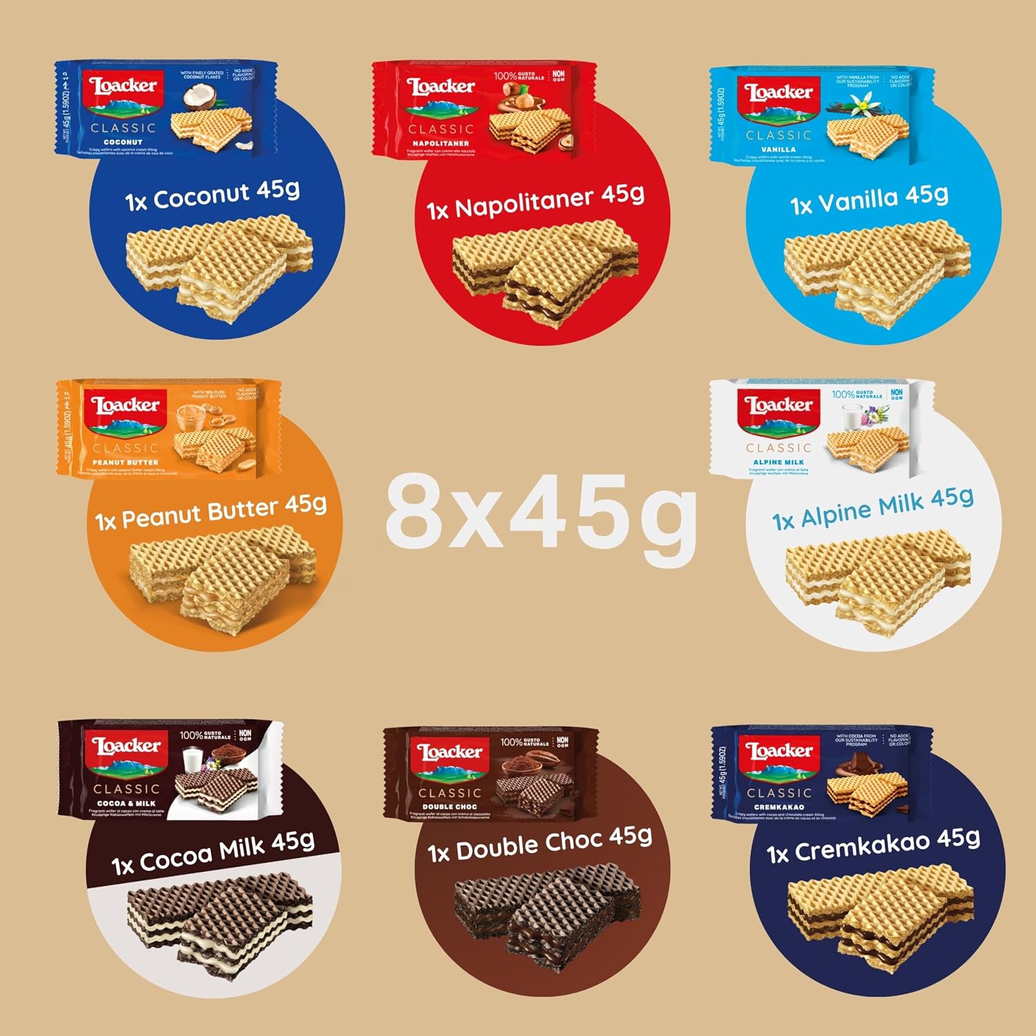 Loacker 50 cm Di Bonità Mix - 8 Individually Wrapped Waffle Biscuits - 360 – Bild 2