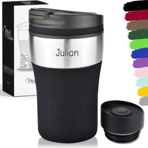 Milu Thermal Mug with Engraving, 210 ml, Gift Idea, Personalised Gift with Name, Father's Day for Men, Women, Mum, Dad, Girlfriend (210 ml, Black)