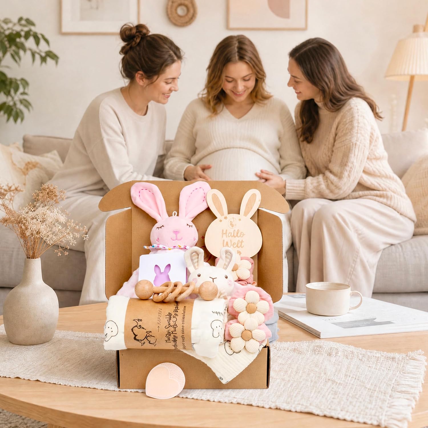 Newborn Gift - Baby Comforter with Rattle, Silicone Brush, Baby Blanket, Socks & Greeting Card - Baby Shower Gift Box for Newborn – Bild 7