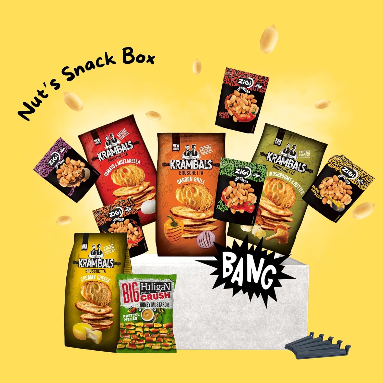 Nuts 'n Snacks Box (755 g) Peanuts, Bread Chips and Pretzel Pieces with Flavour with Bag Clips – Bild 2