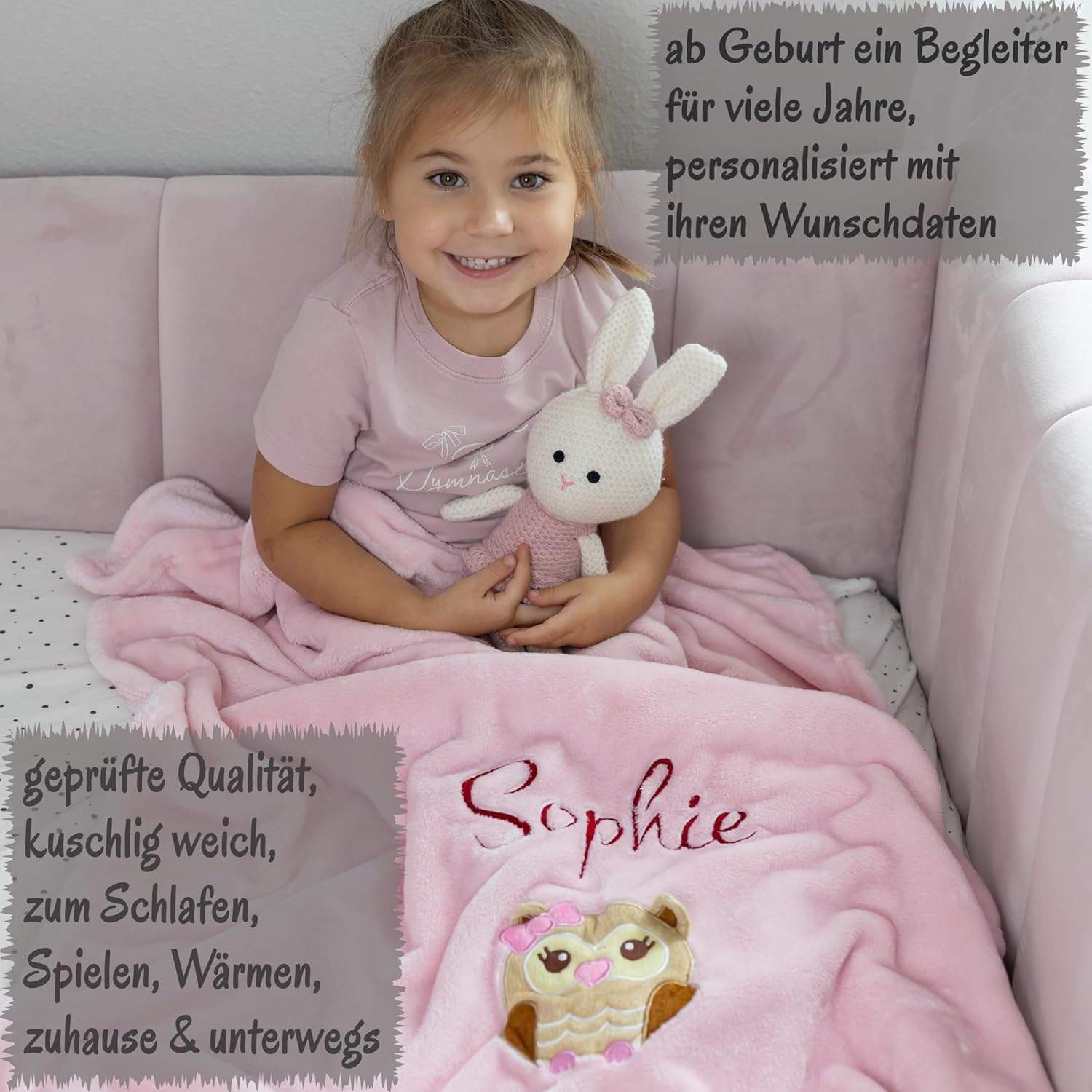 Baby Blanket with Embroidered Name + Encore, Cuddly Blanket Personalised as a Gift for Baby, Christening & Birth for Newborn Boys and Girls – Bild 2