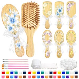 DIY Bamboo Hair Brush, 26 Hair Brushes, DIY Hair Brush for Painting, with 6 Hair Combs, 6 Brushes, 6 Pigments, 6 Palettes, Lace Ribbon for DIY Gift, Wedding Gift