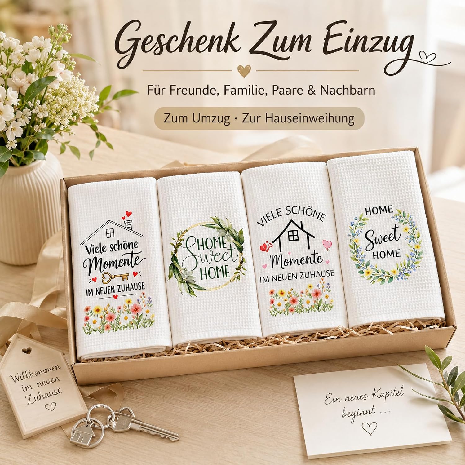 Housewarming Gifts, Housewarming Gift, Set of 4 Tea Towels with Home Sweet Home Motif, Housewarming Gift for New Home, Kitchen, Friends, Family – Bild 7