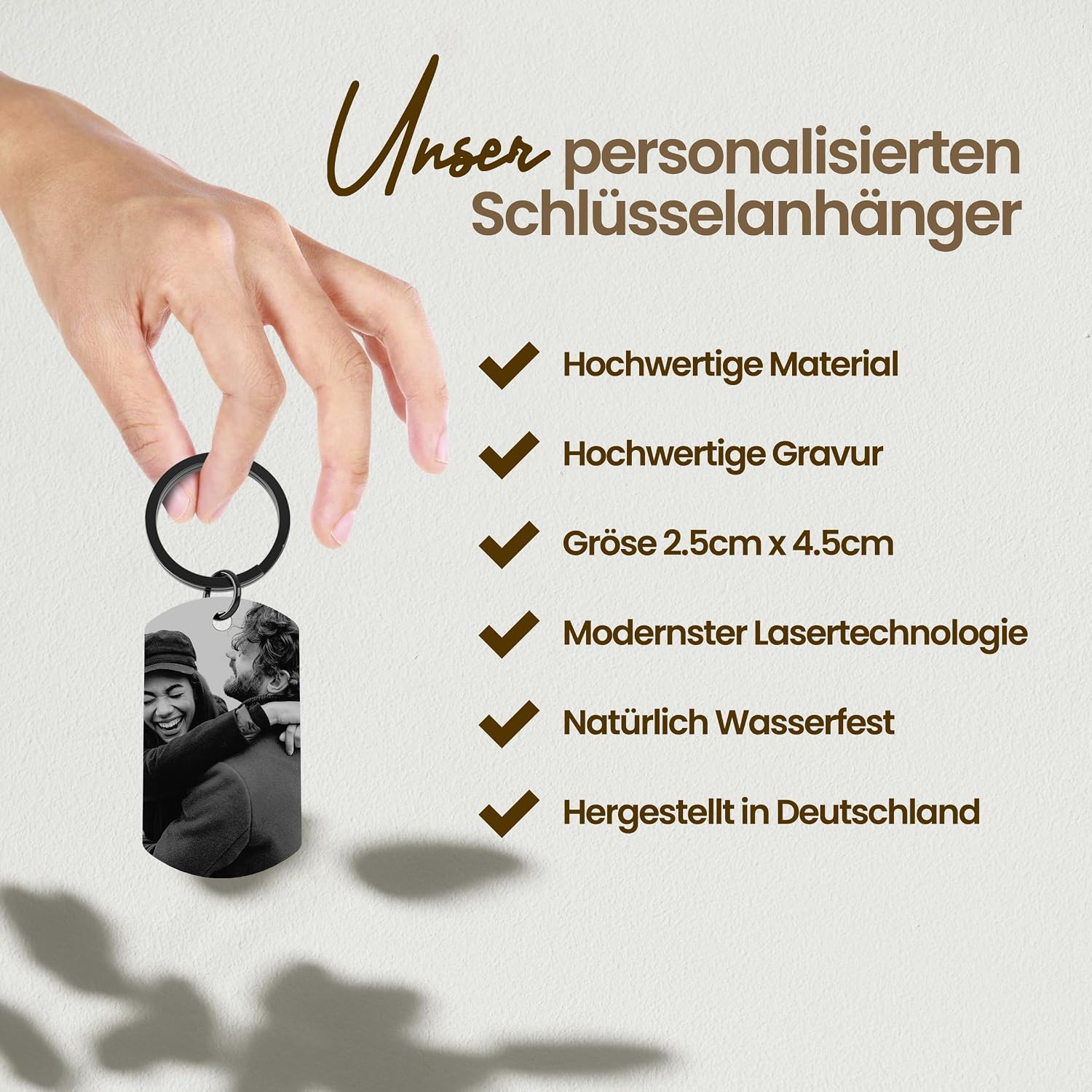 Meinearmbänder Personalised Stainless Steel Keyring with Black/White Picture and Date - Valentine's Day & Anniversary Gift for Him & Her - Partner Gifts - Personalised Gifts – Bild 6