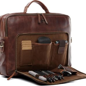 SID & VAIN Simon Laptop Bag Made of Premium Leather, Business Bag, XL, Large for Men and Women, 15.4 Inch Laptop Extra Laptop Case, Shoulder Bag, Briefcase, Handmade