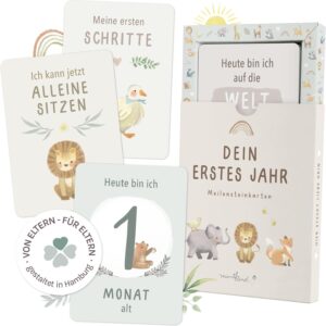 Mintkind Milestone Card Baby Beige Boho – 36 Month Cards for Boys & Girls – Birth & Baby Shower Gift – Capture Memories – Document Milestones & Enjoy Special Moments
