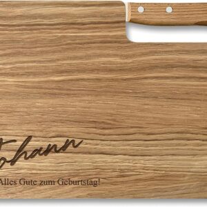 LOOXIS Personalised Premium Breakfast Board [German Language] with Knife, Name or Text Engraved – Gift Idea Birthday, Father’s Day, Mother’s Day, Women and Men – Alder Wood, Vesper Board, 26 x 15 cm