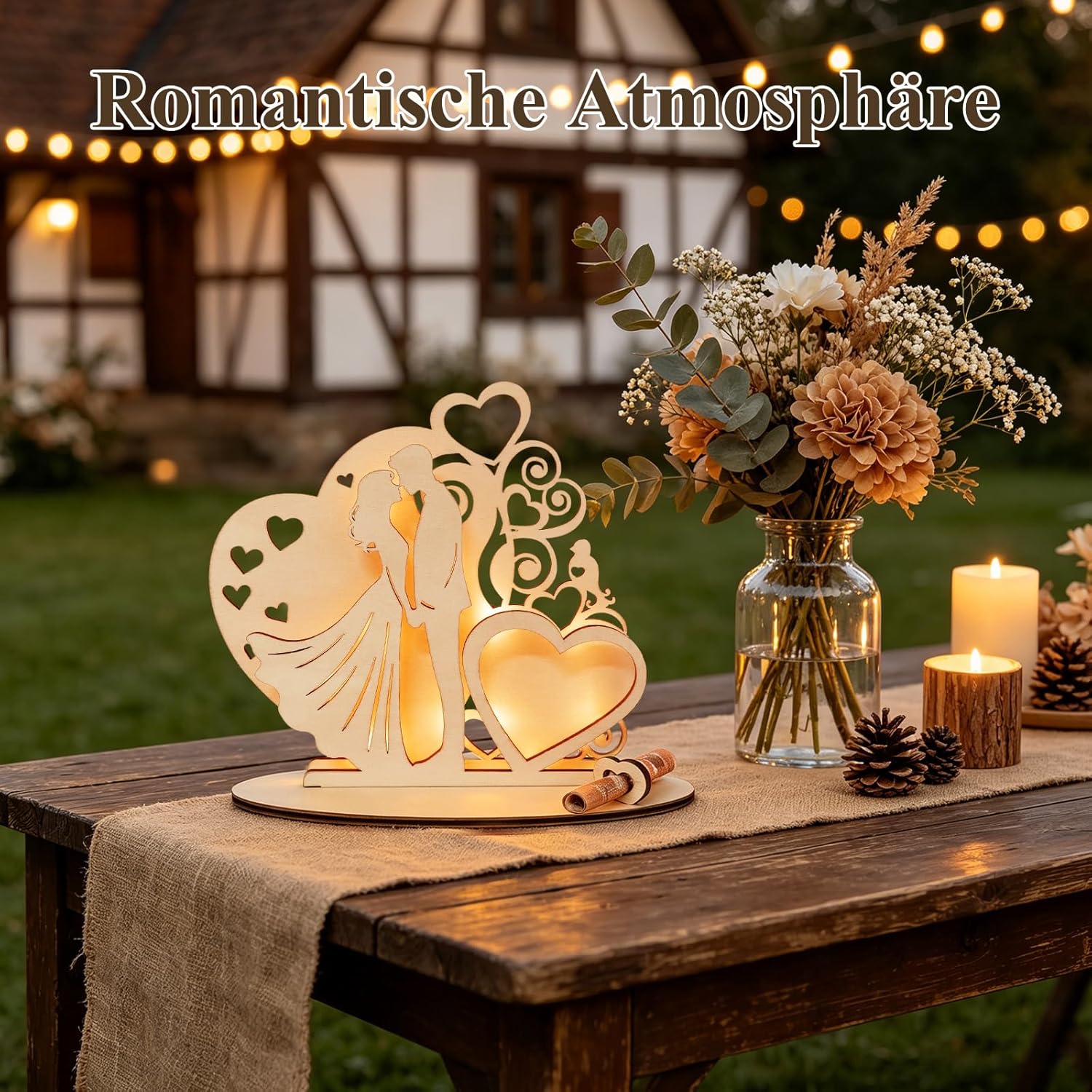 Wedding Money Gift for Bride and Groom - Wedding Gift Money Made of Wood with LED Light, Packaging with Foil & Bow, Mr & Mrs Decoration, Ready to Use – Bild 4
