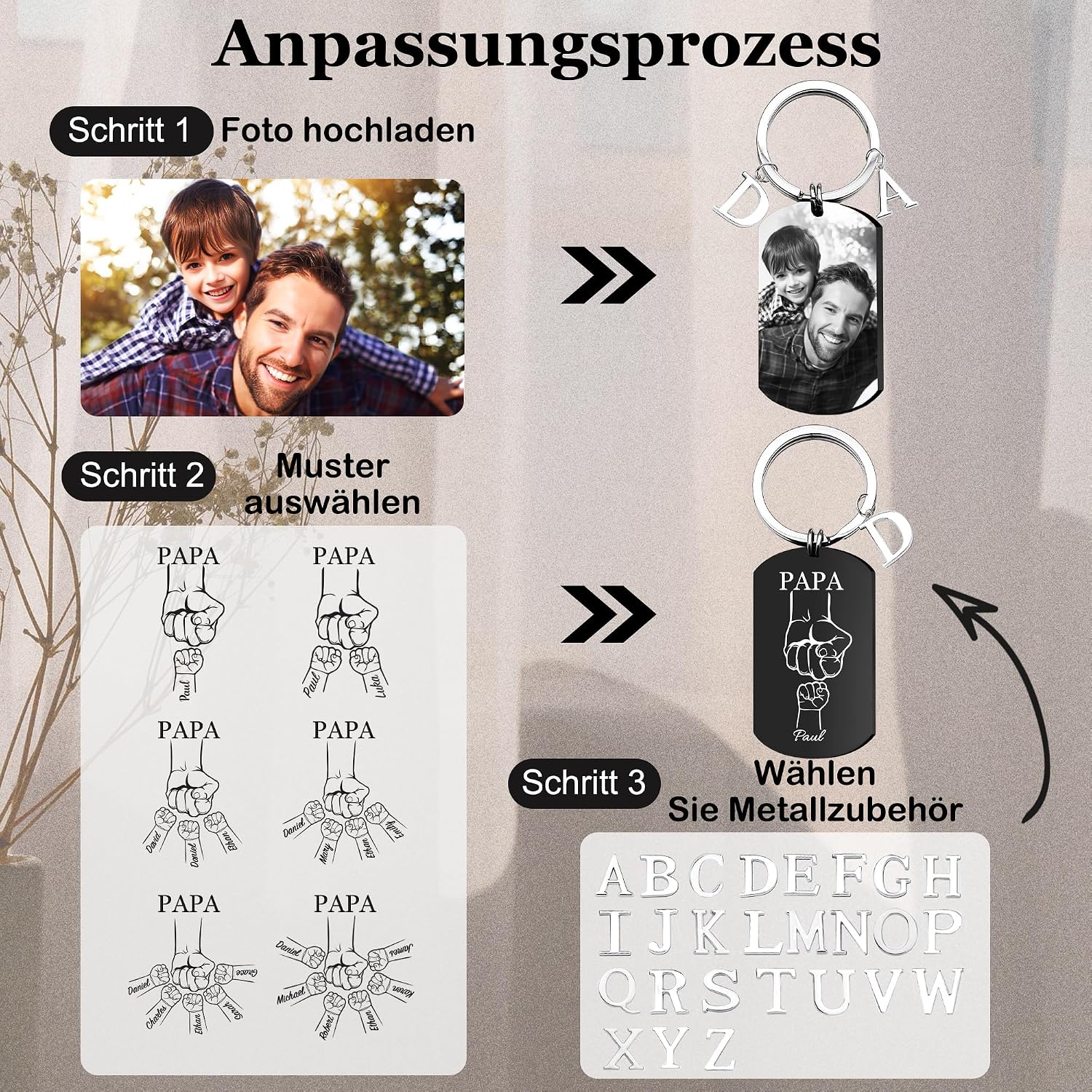 Easycosy Father's Day and Mother's Day Gifts for Dad & Mum Keyring Personalised with Photo & Text, Clear Engraving & Various Designs – Personalised Gifts for Dad Mum Men Women – Bild 2