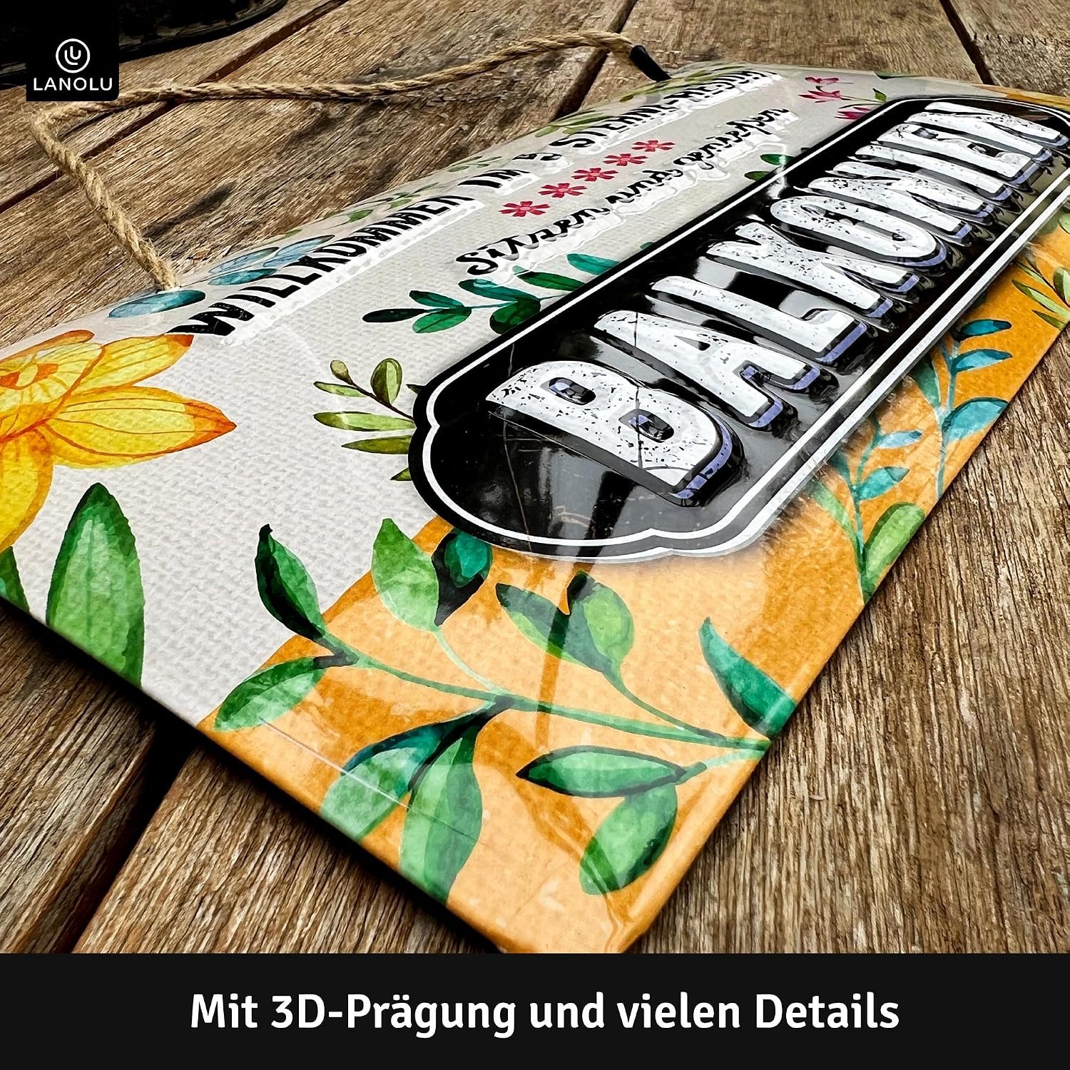LANOLU Retro Tin Sign Balcony Sign – Tin Signs Garden with Sayings – Nostalgic Decoration as Gardener Gifts – Retro Decoration Vintage Metal Sign Garden Balcony 16 x 32 cm – Bild 3