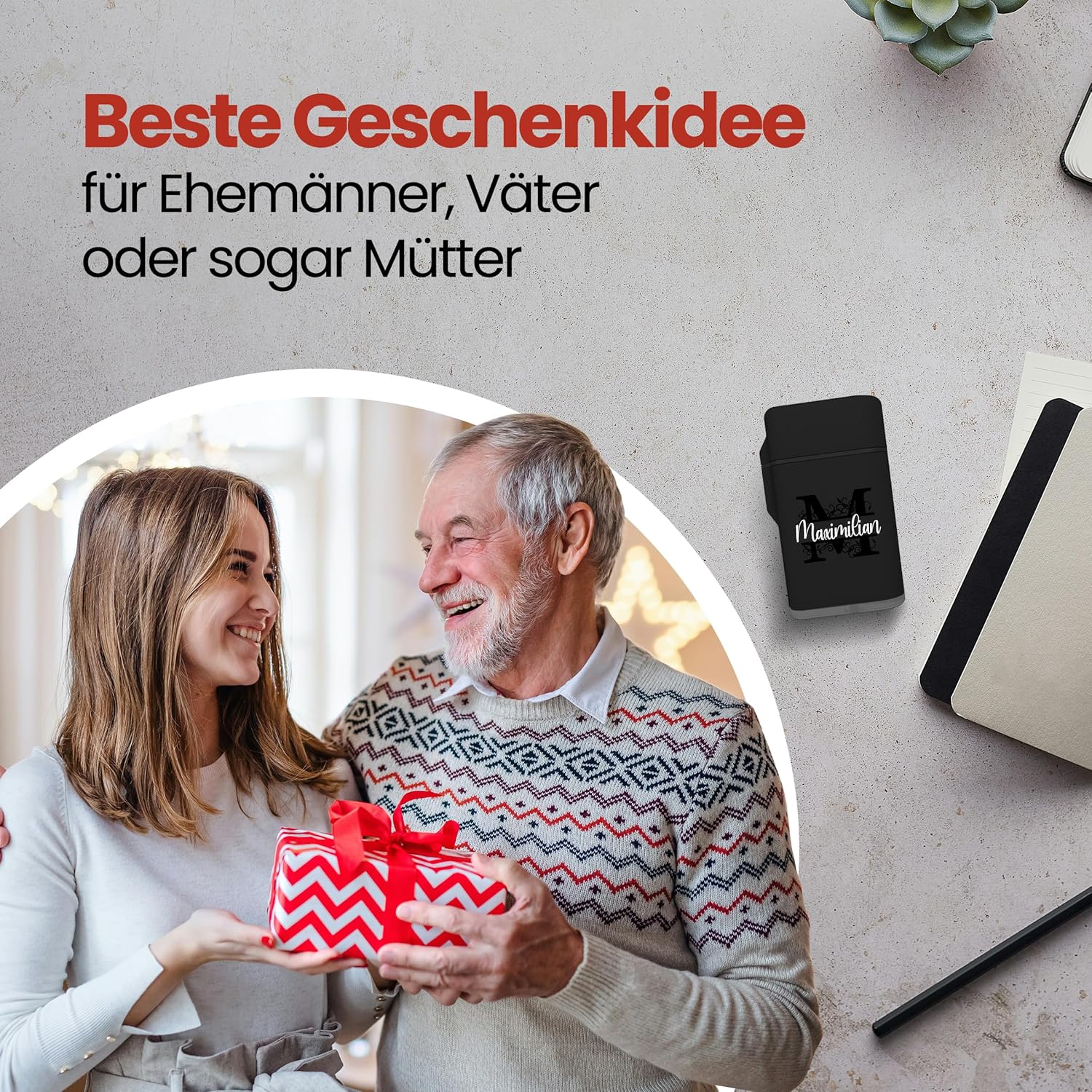 Meinearmbänder Personalised Lighter with Initials - High Quality UV Print on Storm Proof Lighter - Durable, Refillable & Windproof - Ideal Gift Idea for Men on Father's Day – Bild 4