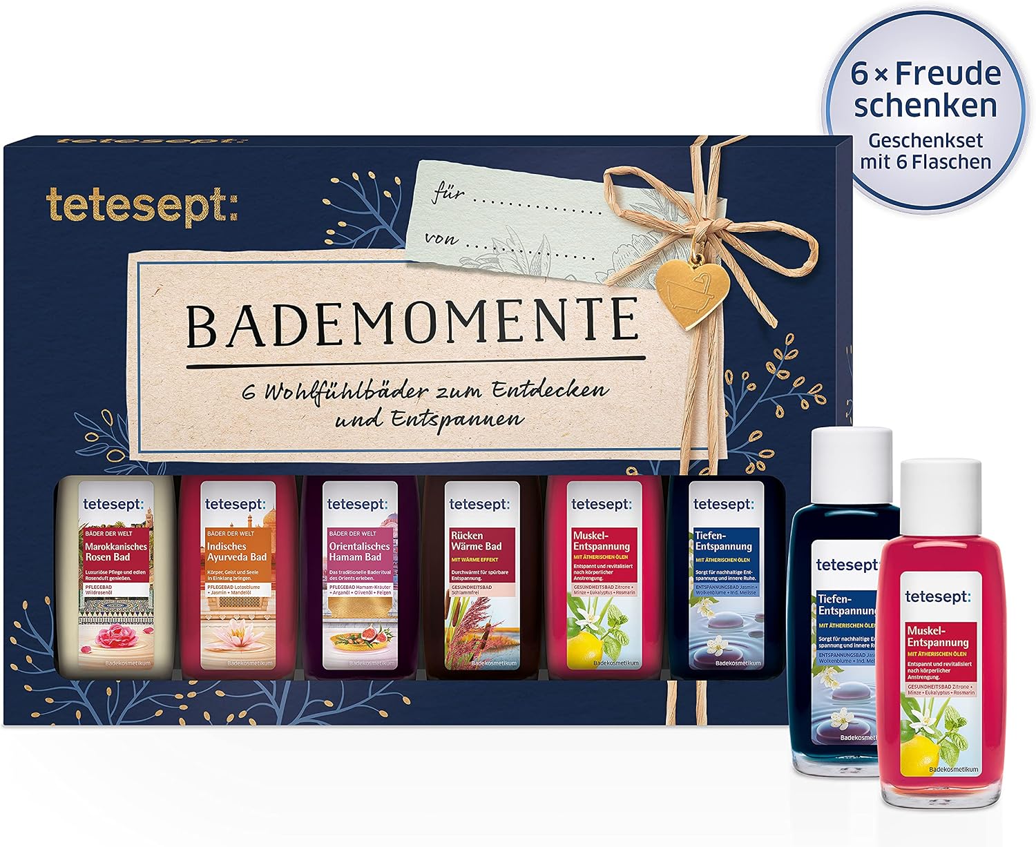 Tetesept baths gift set Pampering moments, bath essence trial set with gift tag, the ideal gift for every occasion, 1 x bath set (6 x 20 ml) – Bild 5