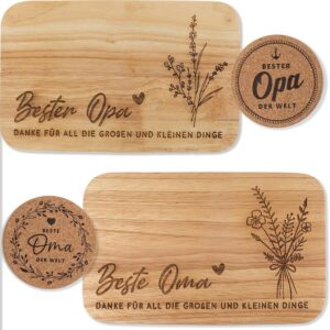 kupi Gift Set Grandma and Grandpa Gifts for Grandparents | Board Grandma and Grandpa Breakfast Board with Engraving | Gift Wooden Board Set