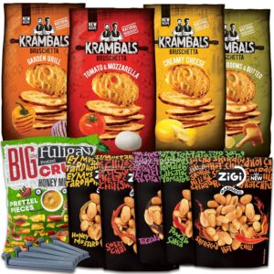 Nuts 'n Snacks Box (755 g) Peanuts, Bread Chips and Pretzel Pieces with Flavour with Bag Clips