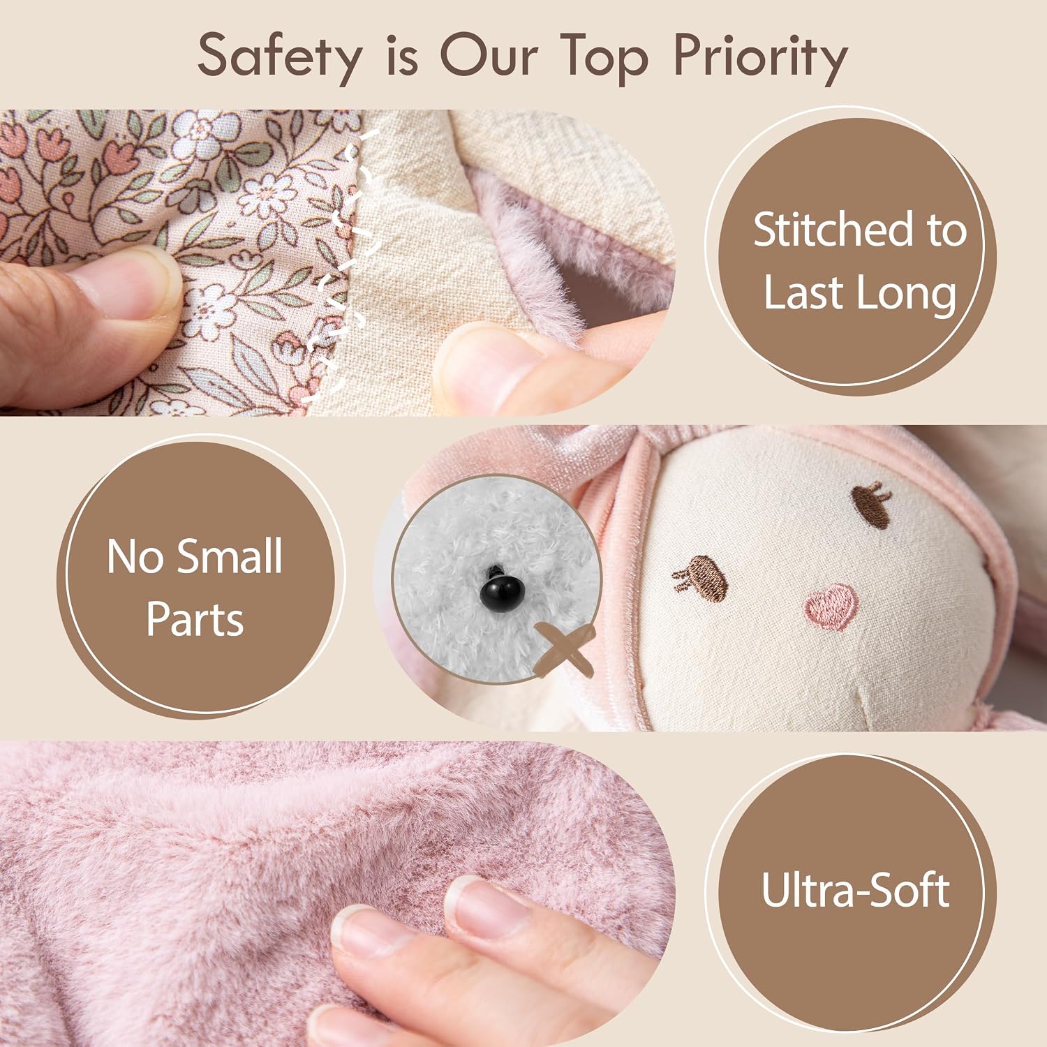 Moonkie Comforter Baby Rabbit with Silicone Teething Ring 3-in-1 Super Soft Cuddly Blanket Soothing Comfort Teething Relief Sensory Game Baby Gifts Girls from 0+ Months – Bild 7